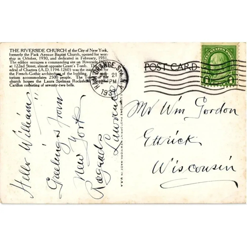 The Riverside Church- New York City Postcard - Picture 2 of 2